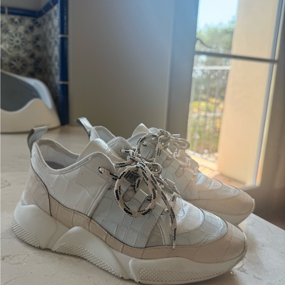 FRĒDA Salvador Mikey Leather Sneakers Premium White Tan Trainer Minimalist 6 - Picture 4 of 7